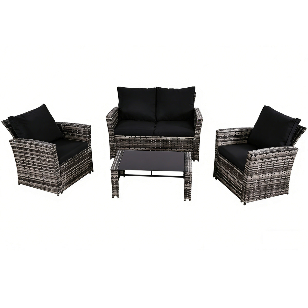 Ainfox 4 Piece Outdoor Patio Furniture Set, Wicker Rattan Sectional Sofa Conversation Set Modern Outdoor Couch for Garden, Balcony, Porch, Backyard