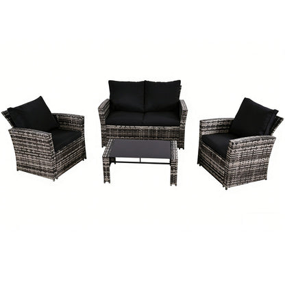 Ainfox 4 Piece Outdoor Patio Furniture Set, Wicker Rattan Sectional Sofa Conversation Set Modern Outdoor Couch for Garden, Balcony, Porch, Backyard