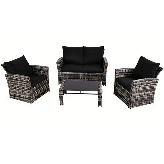 Ainfox 4 Piece Outdoor Patio Furniture Set, Wicker Rattan Sectional Sofa Conversation Set Modern Outdoor Couch for Garden, Balcony, Porch, Backyard