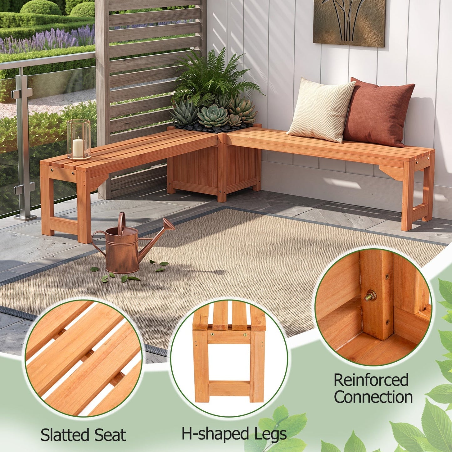 Outdoor Garden Bench with Raised Planter Box - Fir Wood