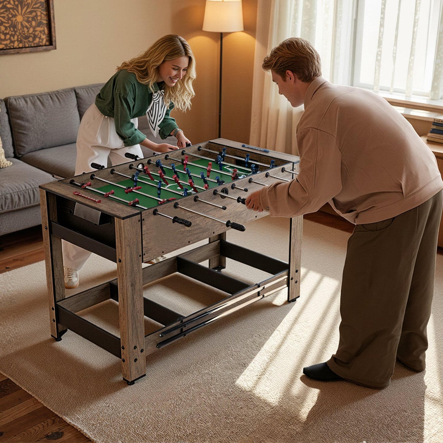 2-in-1 Swivel Foosball and Pool Combo Game Table -Natural