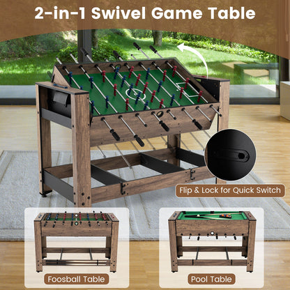 2-in-1 Swivel Foosball and Pool Combo Game Table -Natural