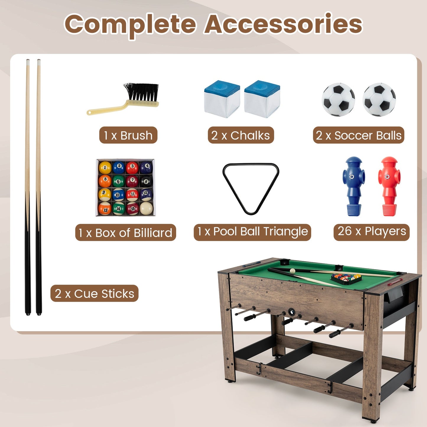 2-in-1 Swivel Foosball and Pool Combo Game Table -Natural