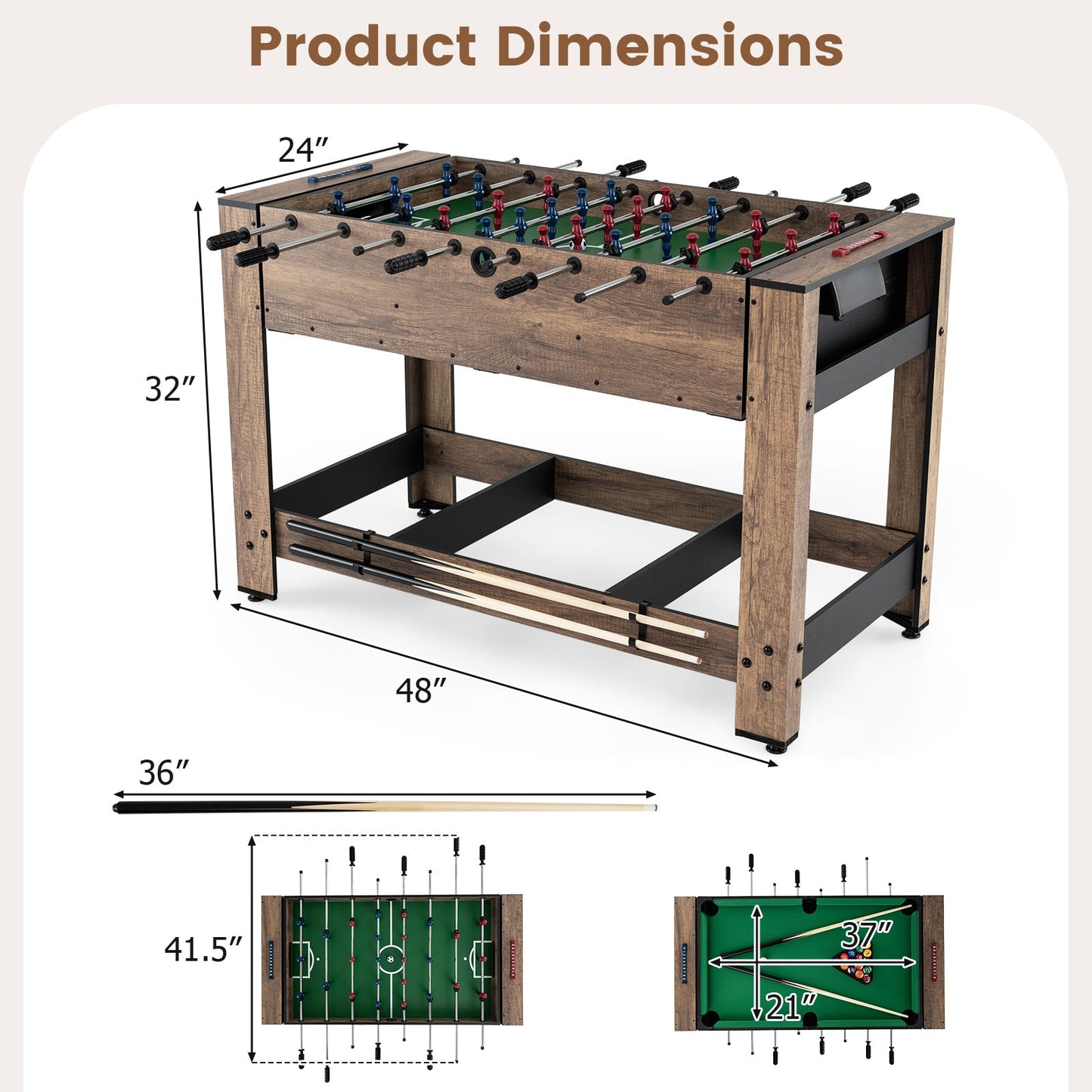2-in-1 Swivel Foosball and Pool Combo Game Table -Natural