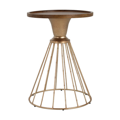 Hollow Edge Retro Art Pine Side Table with Antique Gold and Natural Color