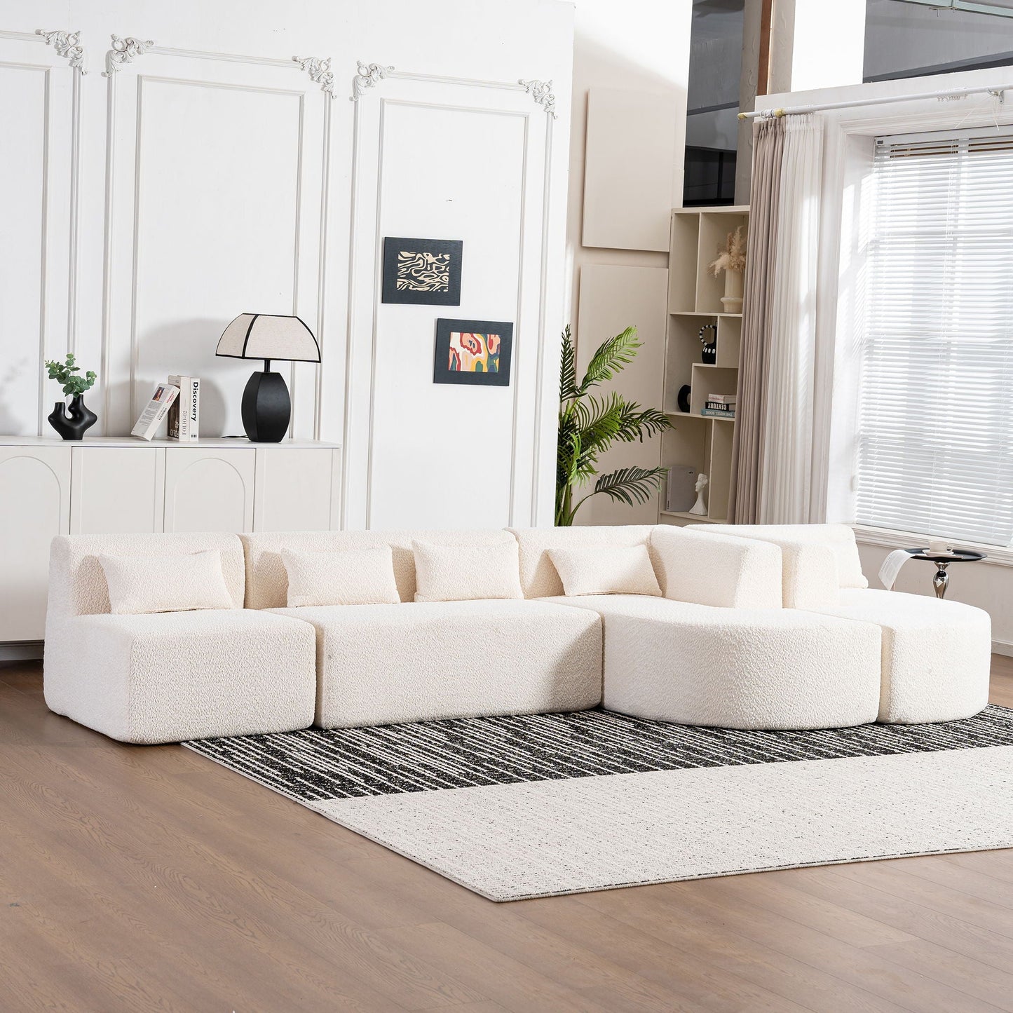 Upholstered Sofa Free Combined Sofa Couch With 2 Chaise Lounge And Five Back Pillows For Living Room