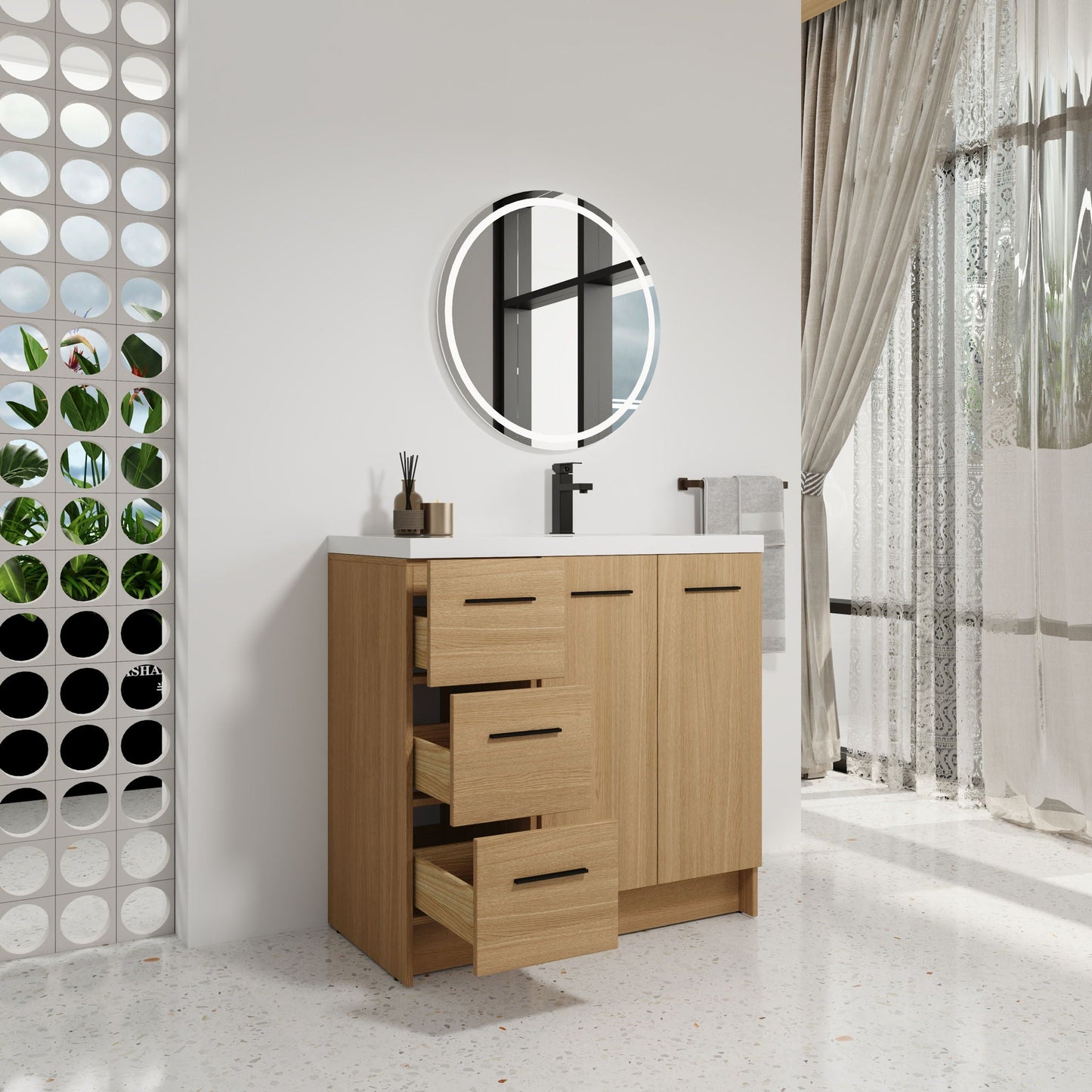 Wall Mounted Floating Bathroom Vanity With Sink, Door & Drawers Modular Cabinet