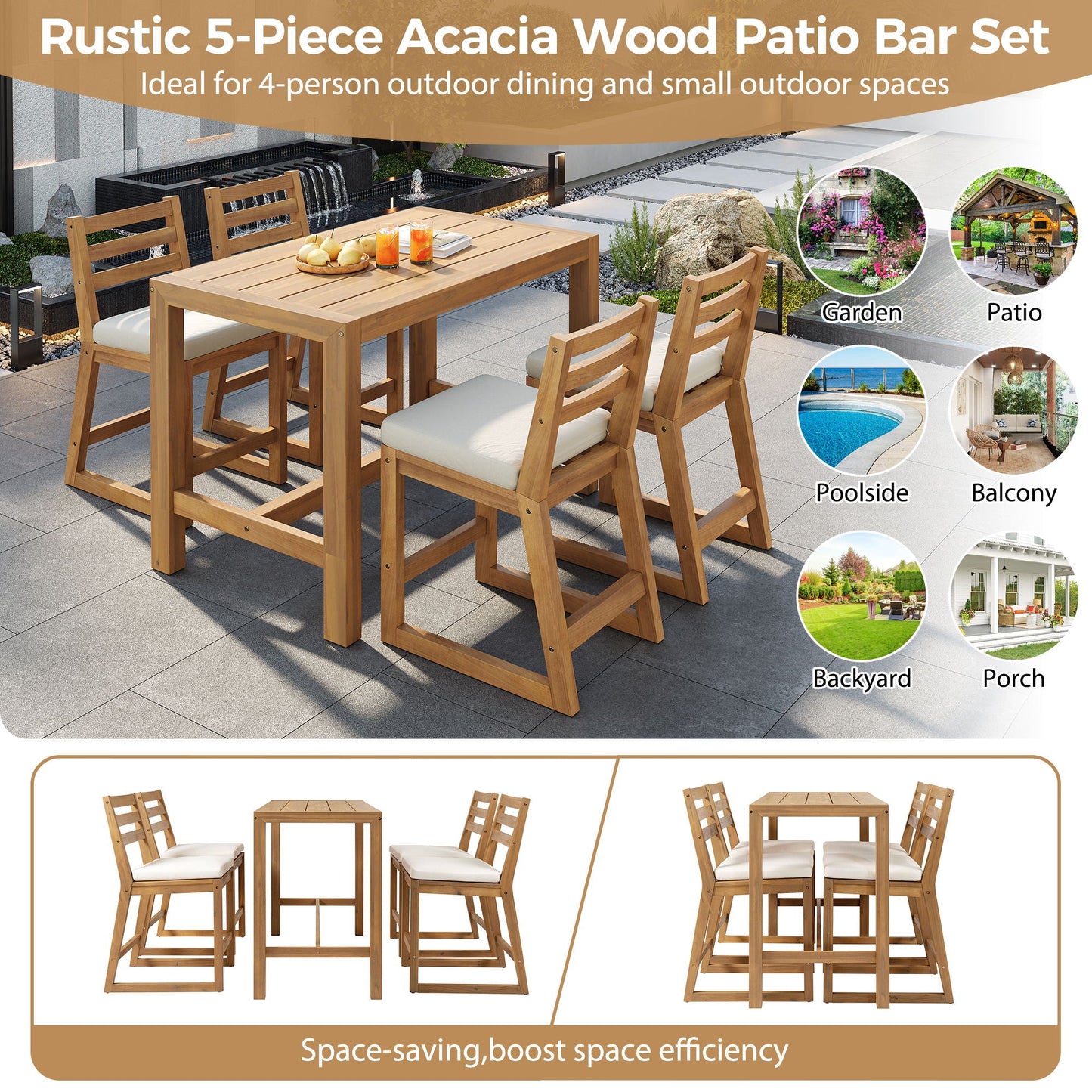 Patio Bar Set With Ergonomic Chairs