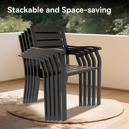 5 Pieces Outdoor Patio Dining Set with Stackable Metal Chairs and Round Table