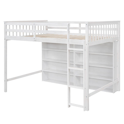Loft Bed With 8 Open Storage Shelves And Built In Ladder