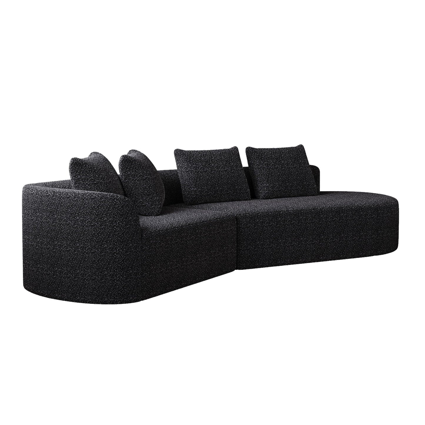 Upholstered Oversized Sectional Sofa, 4 Seater Extra Deep & Wide Curved Cloud Couch With 4 Throw Pillows For Living Room - Black