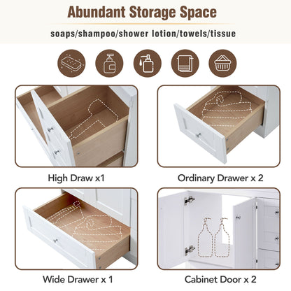 Shaker Free Standing Bathroom Vanity Cabinet & Sink, Soft Close Drawers, Soft Close Doors