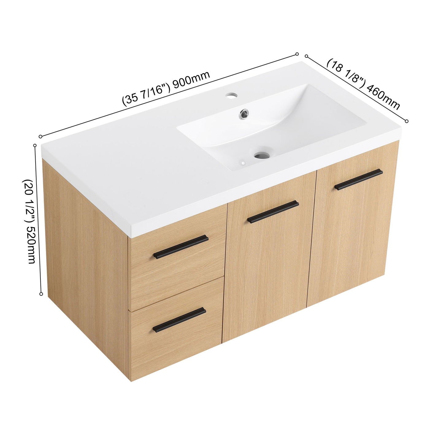Wall Mounted Floating Bathroom Vanity With Sink, Door & Drawers Modular Cabinet