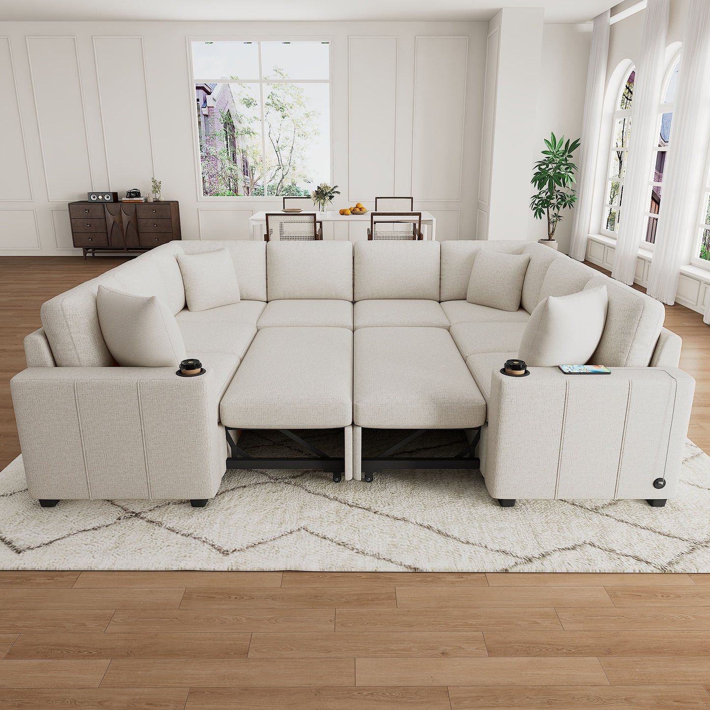 108.7" Sectional Sofa Convertible Pull-out Bed