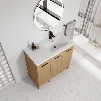 Wall Mounted Floating Bathroom Vanity With Sink, 3 Door Modular Cabinet