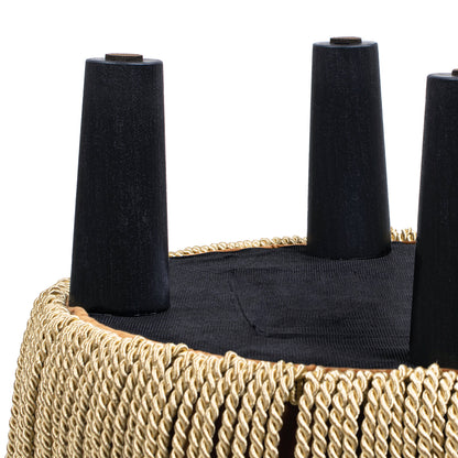 Edward 17.5" Round Upholstered Ottoman with Bullion Fringe