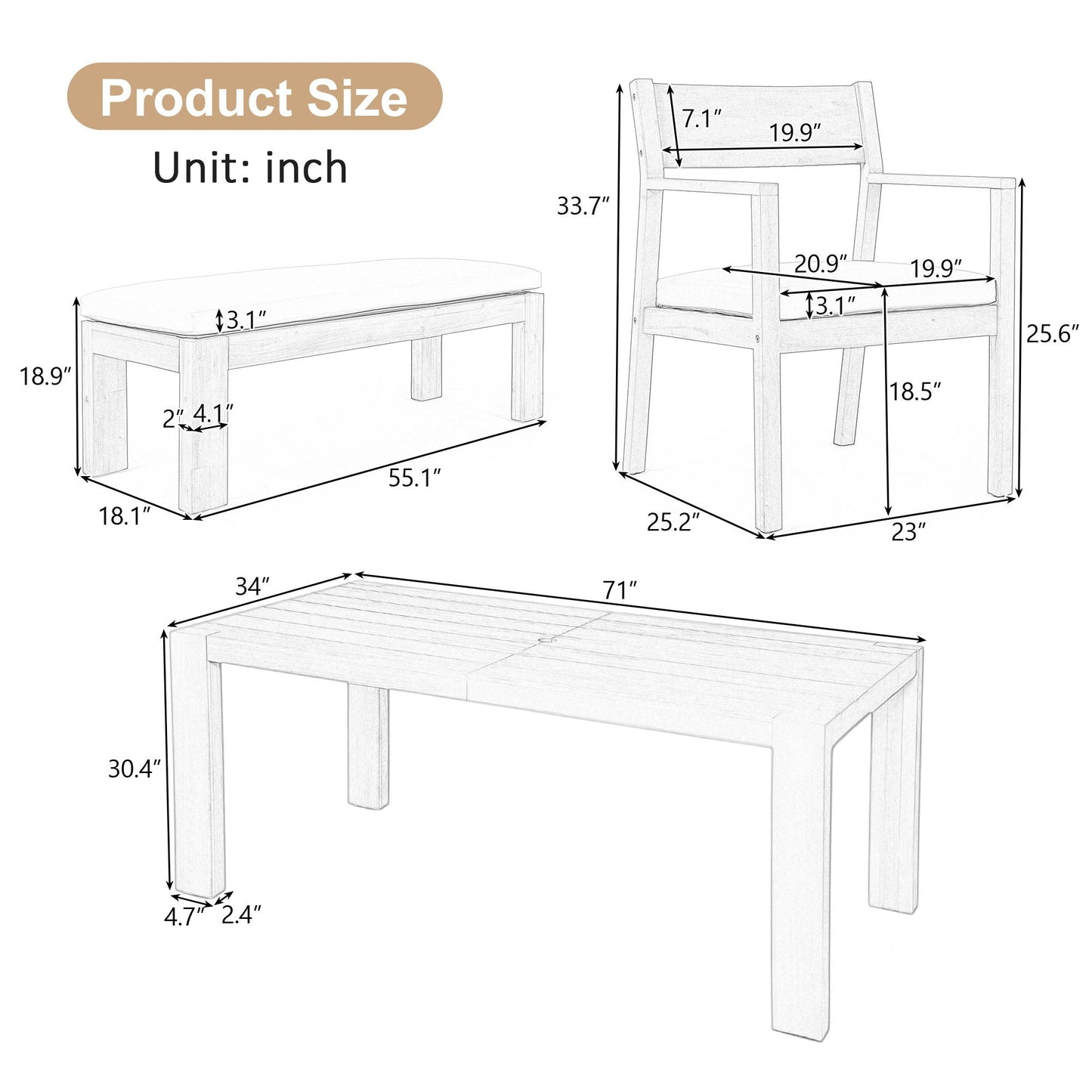 Outdoor Dining Set Rectangular Table With Umbrella Hole