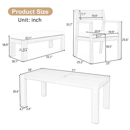 Outdoor Dining Set Rectangular Table With Umbrella Hole