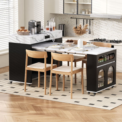 Extendable Dining Table With Folding Top, Rolling Kitchen Island With Drawers And Power Outlet