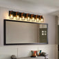 Industrial Black Cage Wall Sconce with Wood Accents | 3/4/5/6/7-Light Vintage Fixture for Bathroom, Hallway & Living Room