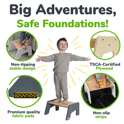 1-Step Wooden Stool for Kids(Multi-Purpose Step Stool for Kitchen, Bath, and Potty Training)