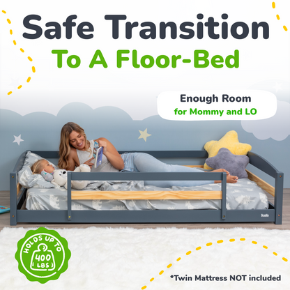 Twin Size Montessori-Inspired Floor Bed with Safety Guardrails for Kids