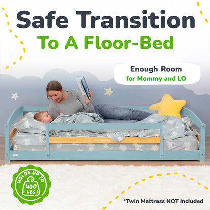Twin Size Montessori-Inspired Floor Bed with Safety Guardrails for Kids