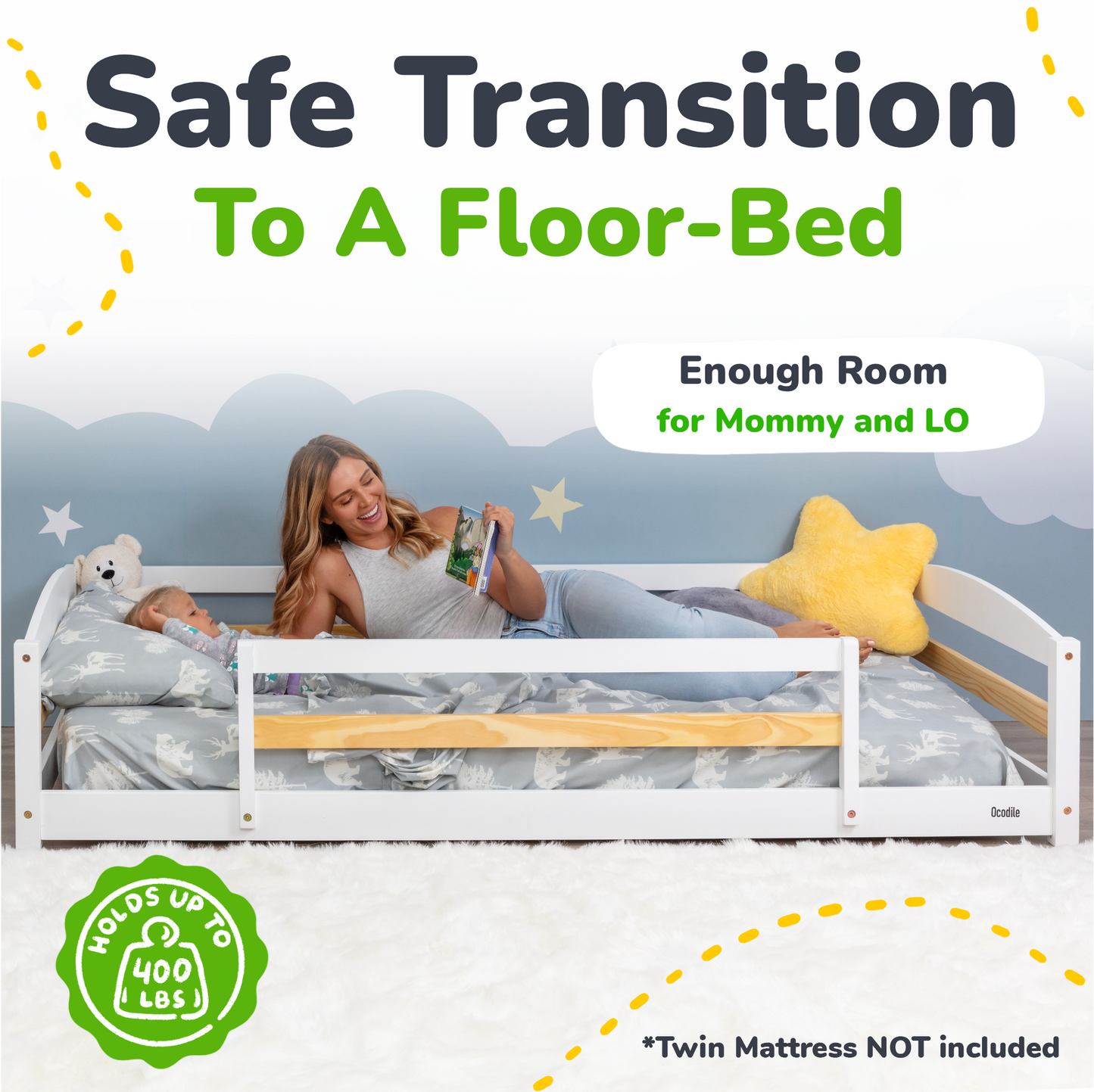 Twin Size Montessori-Inspired Floor Bed with Safety Guardrails for Kids