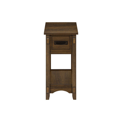 Accent End Table, 2 Tier, Narrow, Storage Drawer, Transitional - Walnut