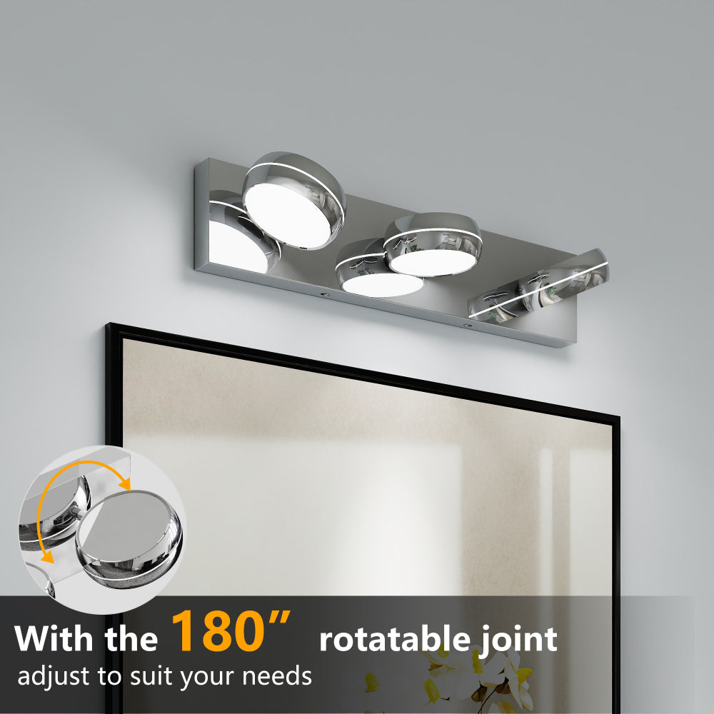 Modern Chrome LED Vanity Light Bar | 3/4/5/6-Light Bathroom Fixture over Mirror for Makeup & Daily Use