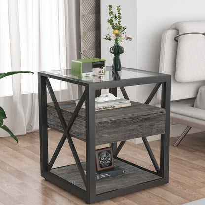 Set of 2 Modern End Tables with Drawer - Nightstands