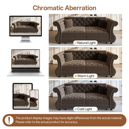Oversized Chesterfield Pull Out Sofa Bed, Roll Arm Couch With Flower Tufting For Living Room