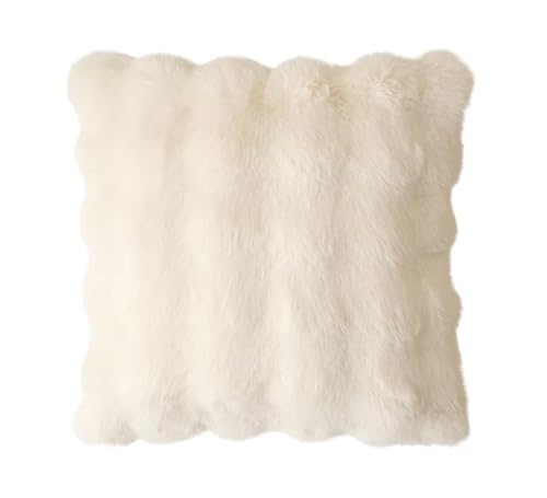 Fennco Styles Luxury Faux Fur Decorative Filled Throw Pillow 18" W x 18" L – Ivory Plush Fluffy Cushion for Couch, Bedroom, Living Room and Office Décor