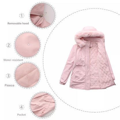 Full Size Fur Hooded Warm Winter Parka Outerwear Plus Size