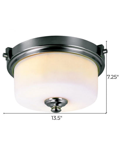 13"W 2-Light Brushed Nickel with White Frosted Glass Shade Flush Mount Light Fixture