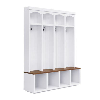 Entryway Hall Tree With Bench, 4 Hooks & Open Storage Space