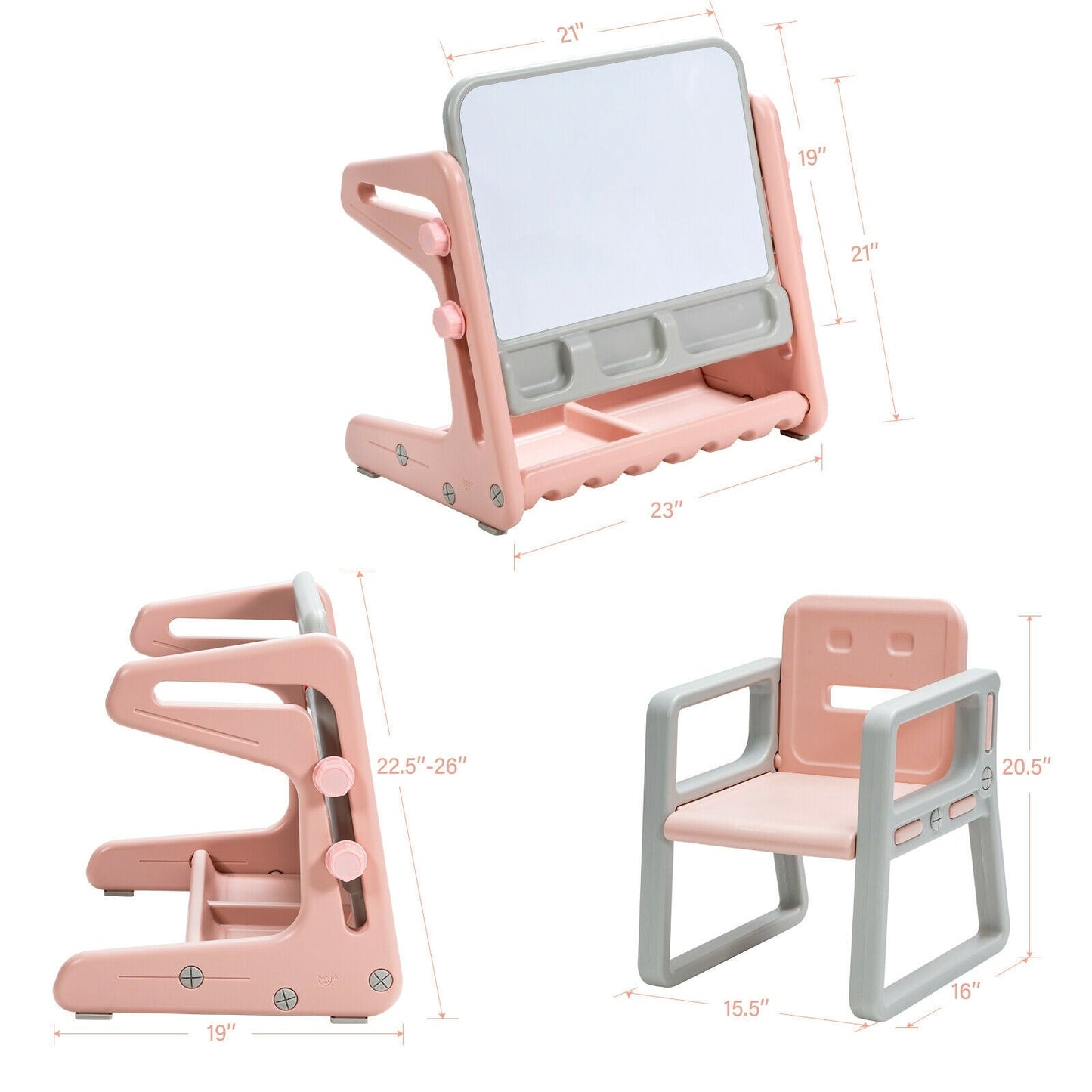 2 in 1 Kids Easel Table and Chair Set with Adjustable Art Painting Board