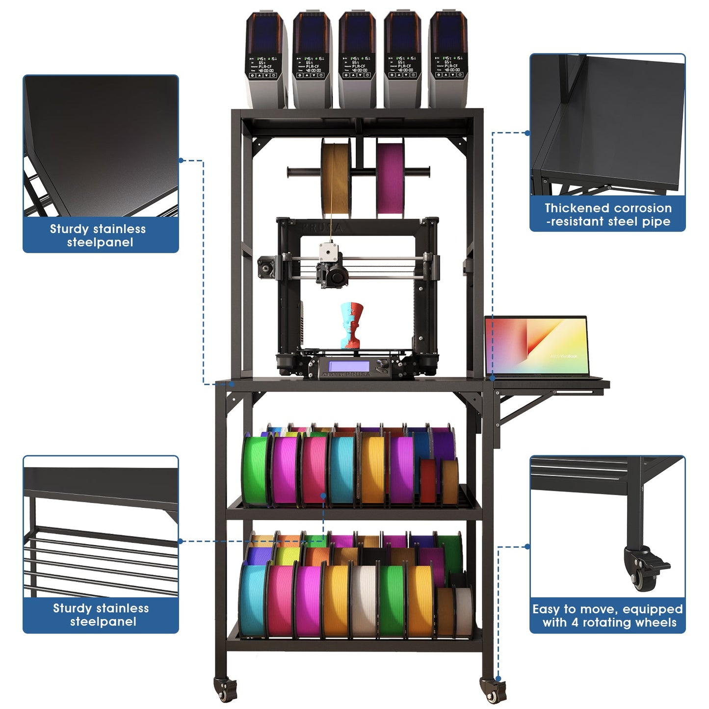 Heavy Duty 3D Printer Stand with Filament Storage Rack