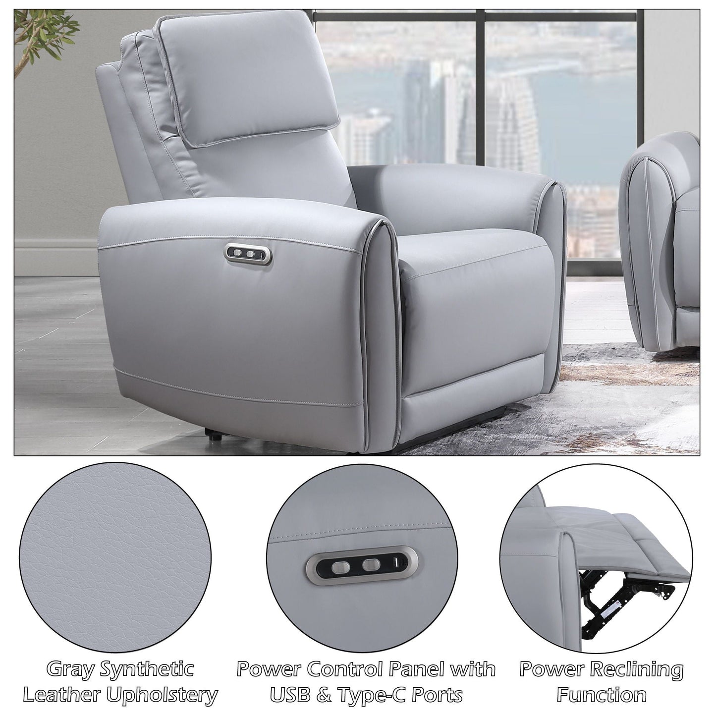 Jeromie - Power Motion Recliner With USB Port - Gray