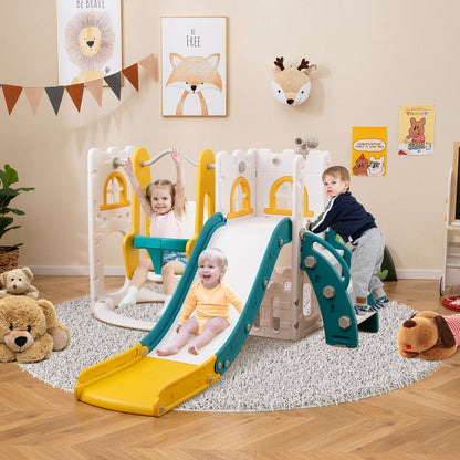 7-in-1 Toddler Swing and Slide Set L-shaped with Ladder and Basketball Hoop