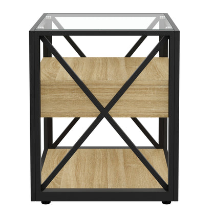 Set of 2 Modern End Table with Drawer - Nightstand for Bedroom & Living Room
