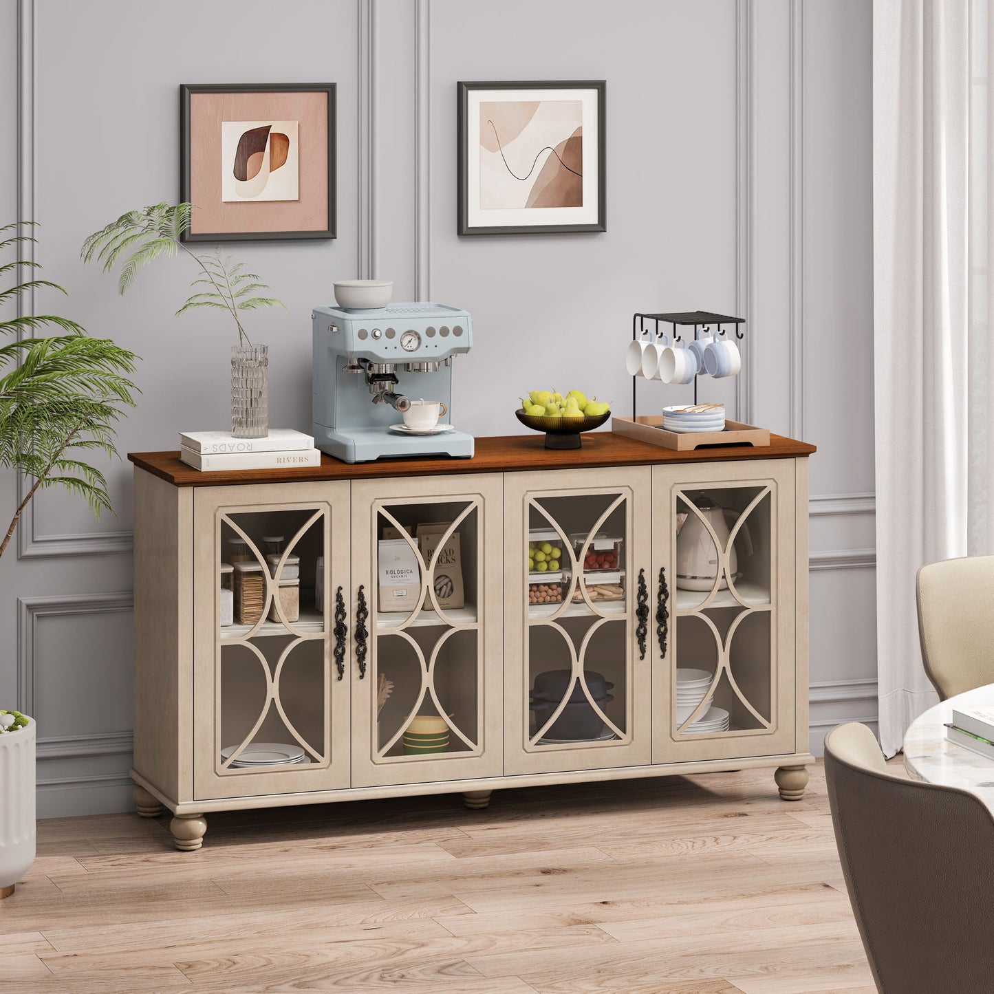 Elegant 4 Door Cabinet With Tempered Glass Doors