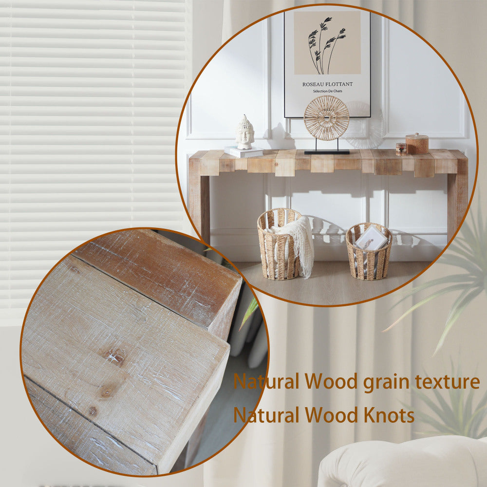 71" Rustic Console Table with Sculpted Block Apron | Narrow Entryway & Sofa Table for Hallway, Living Room & Foyer