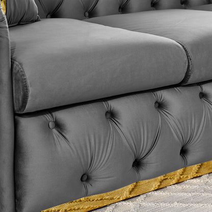 Button Tufted Couch With 2 Pillows, 3 Seater Luxury Chesterfield Sofa