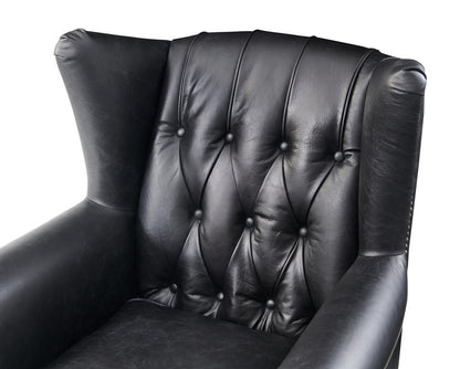 Tufted English Rolled Arm Wing Chair - Top Grain Leather