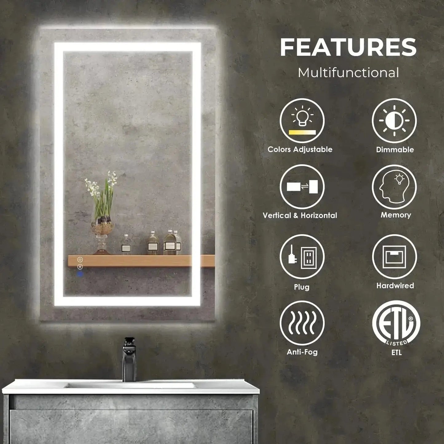 Compact Center Glow LED Bathroom Mirror