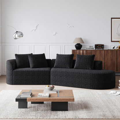 Upholstered Oversized Sectional Sofa, 4 Seater Extra Deep & Wide Curved Cloud Couch With 4 Throw Pillows For Living Room - Black