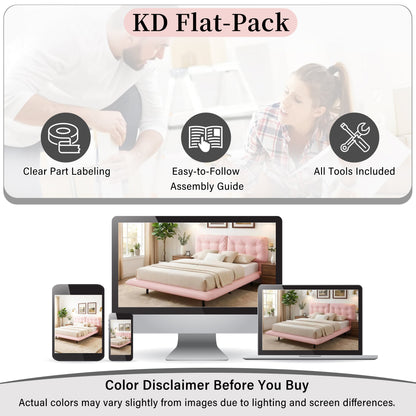 Queen Size Upholstered Floating Bed Frame with LED Lights