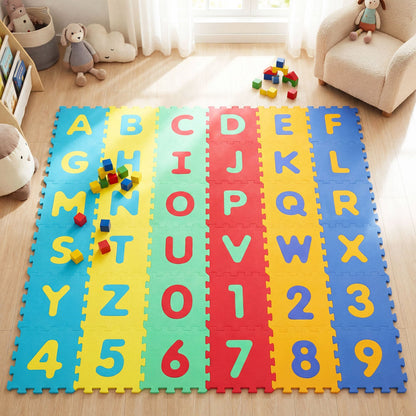 36-Piece Interlocking Baby Puzzle Floor Tiles with Educational Alphabet