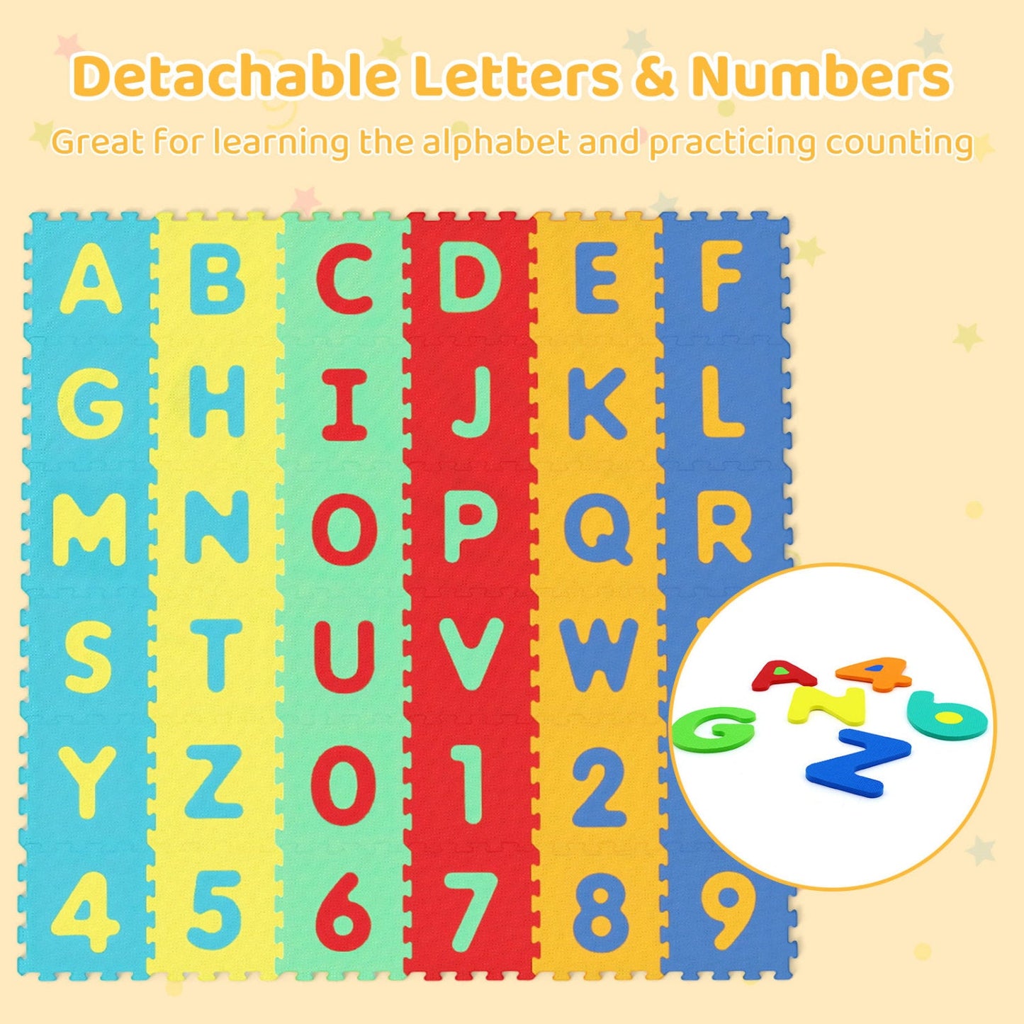 36-Piece Interlocking Baby Puzzle Floor Tiles with Educational Alphabet